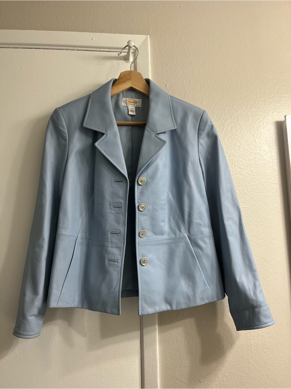 100% leather Talbots Light Blue Leather Blazer Jacket